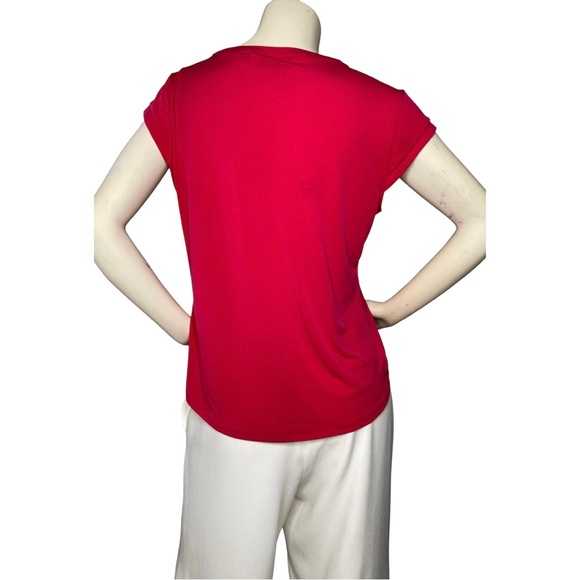 7th AVENUE NEW YORK & COMPANY Rose Pink Cap Short Sleeve V Neck Jersey Shirt, L - Picture 4 of 9